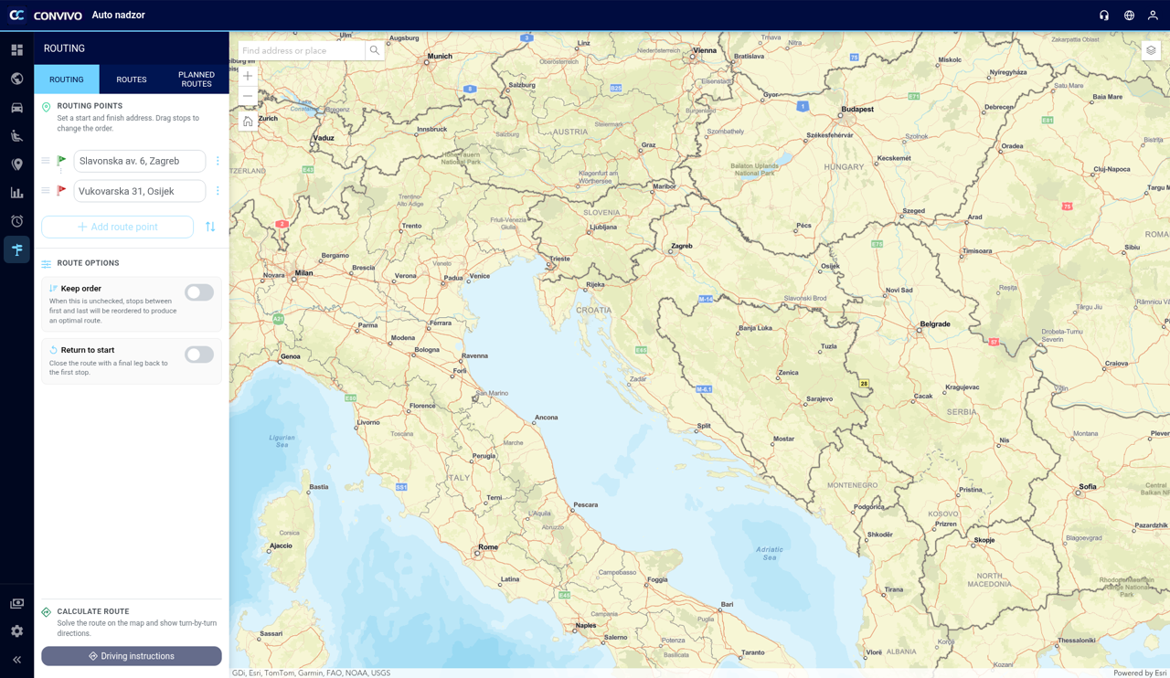 Planiranje rute s polazištem i odredištem na karti