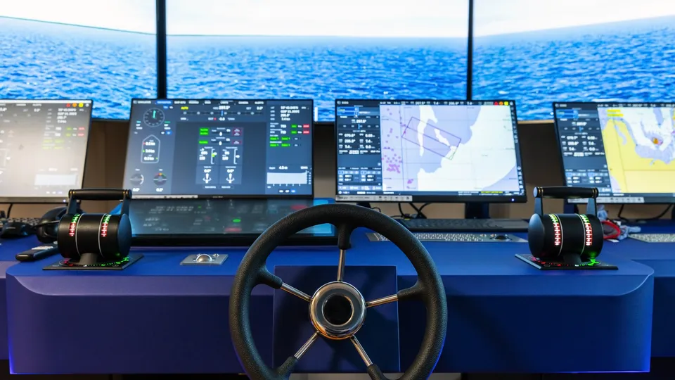 A yacht helm with navigation screens