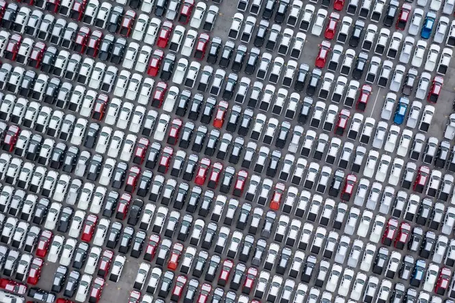 Aerial view of a car park full of vehicles