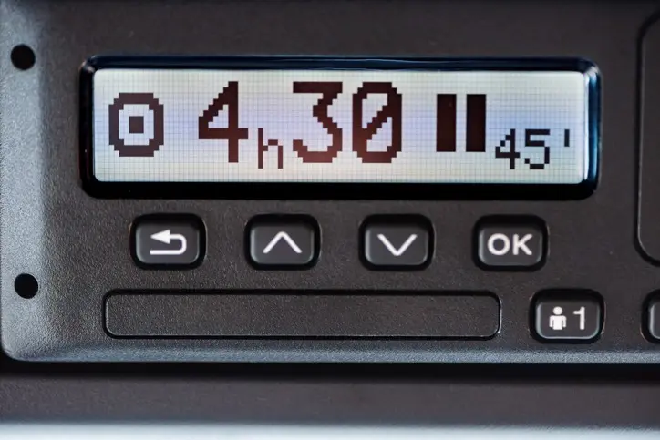 A tachograph display showing 4h30